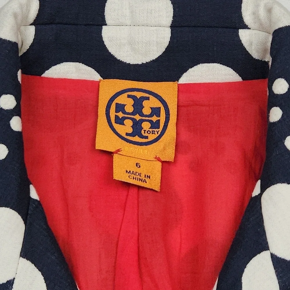 Tory Burch Structured Knit Blazer Jacket Elijah‎ Polka Dot 6 Navy White Cotton